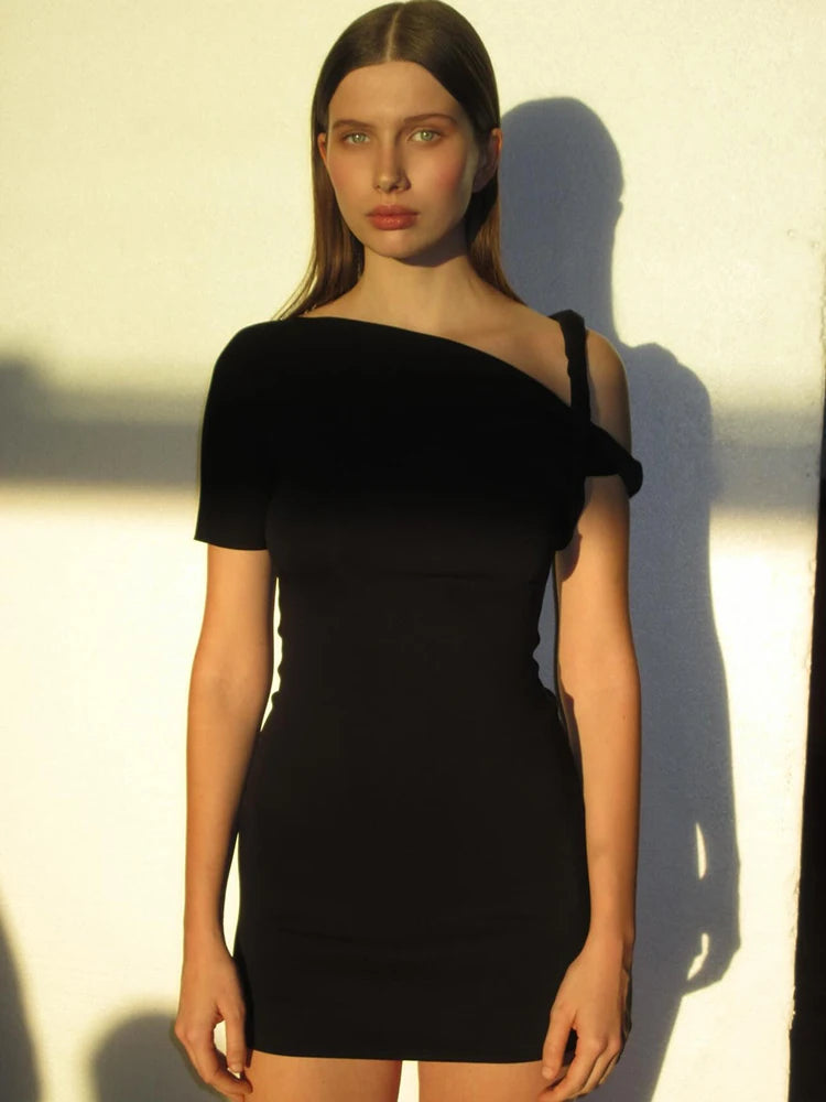 Fashion Solid Short Sleeve Slips Irregular Sexy Bodycon Mini Dress Summer Women Clothes Streetwear Party Festival