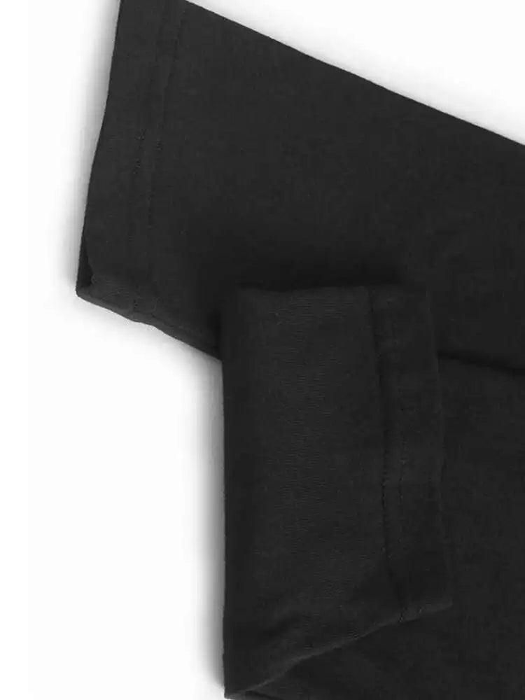 Women Black Side Pleated Spliced Big Size Midi Dress New Round Neck Long Sleeve Fashion Tide Spring Autumn 2025 1DH7010