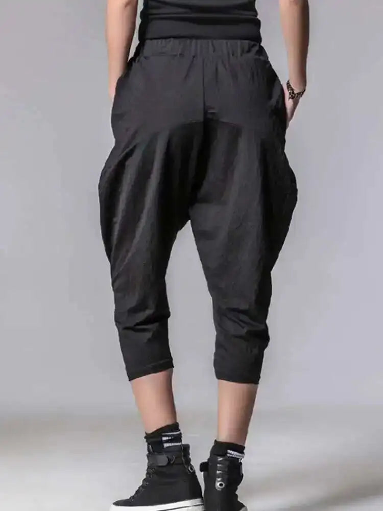 High Elastic Waist Black Pockets Casual Harem Pants New Loose Fit Trousers Women Fashion Tide Spring Autumn 2025 1DF4676