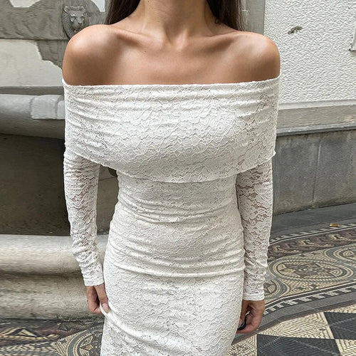 Load image into Gallery viewer, Lace Off-shoulder Sexy Maxi Dress For Women White Strapless Long Sleeve Backless Bodycon Club Party Sexy Long Dress
