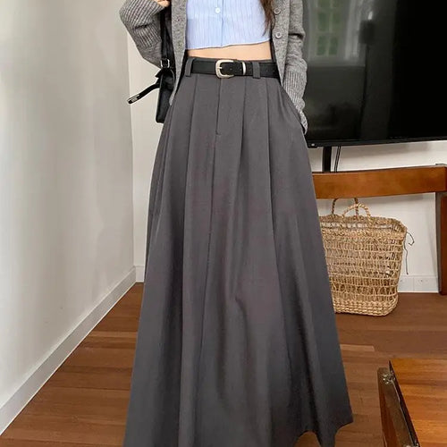 Load image into Gallery viewer, Korean Black High Waist Pleated Woman Grey Suit Skirt Female 2023 Autumn Ladies Casual Fashion Beige Festival A-line Long Skirts
