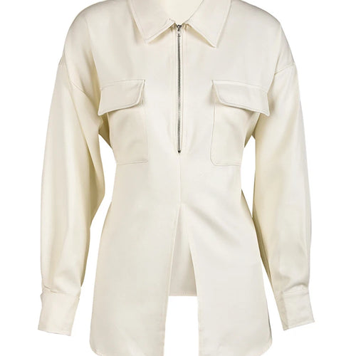 Load image into Gallery viewer, Women Beige Zipper Pocket Back Bandage Blouse New Lapel Long Sleeve Loose Fit Shirt Fashion Spring Autumn 2025 1DF149100
