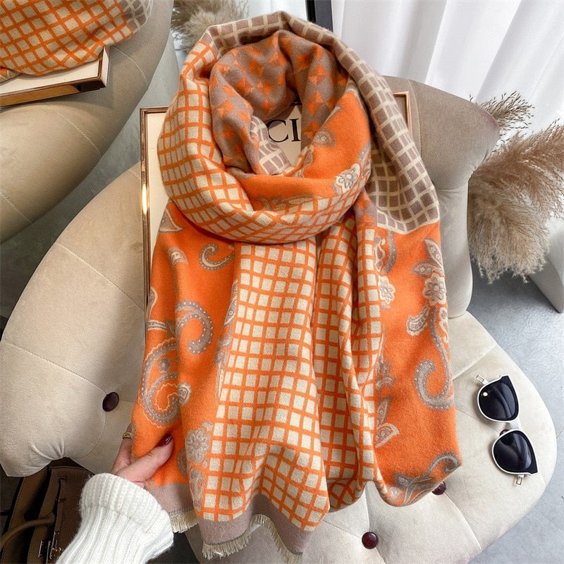 Warm Winter Scarf Cashmere Women Pashmina Design Print Shawls Wrap Female Thick Blanket Soft Bufanda Stoles Fashion