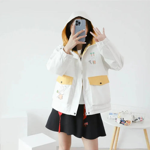 Load image into Gallery viewer, Women Hooded Quilted CoatCartoon Rabbit Print Warm Coats Harajuku Winter Long Sleeve Ladies Cotton Liner Jackets Outwears
