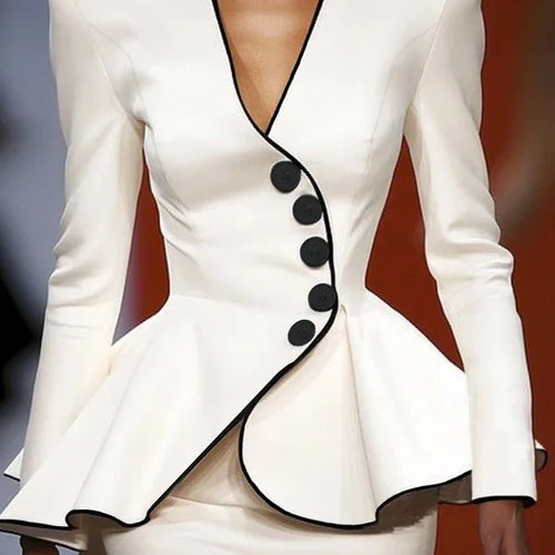 Load image into Gallery viewer, Fall Women’s Original Jacket Outerwear 2025 Spring Deep V-Neck Long Sleeves Buttoned Slim Elegant Ladies Clothing Tops
