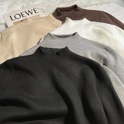 Load image into Gallery viewer, Solid Elegant Basic Knit Pullover Tops Women Half Turtlneck Velvet Sweater Long Sleeve Casual Slim Korean Fashion Autumn Winter
