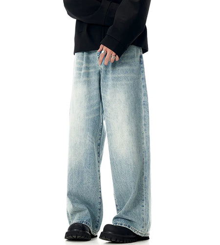 Men's Jeans American Solid Color Style High Street Trendy Straight Leg Casual Loose Male Denim Pants Spring 2025 9W1380