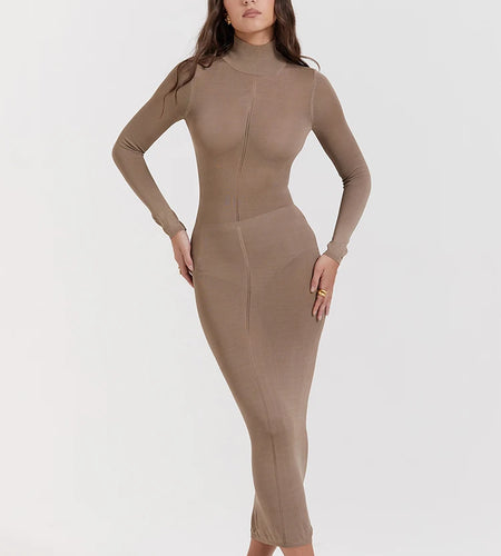 Turtleneck Backless Bodycon Midi Dress For Women New Autumn Winter Long Sleeve Club Party Sexy Long Dress Vestidos