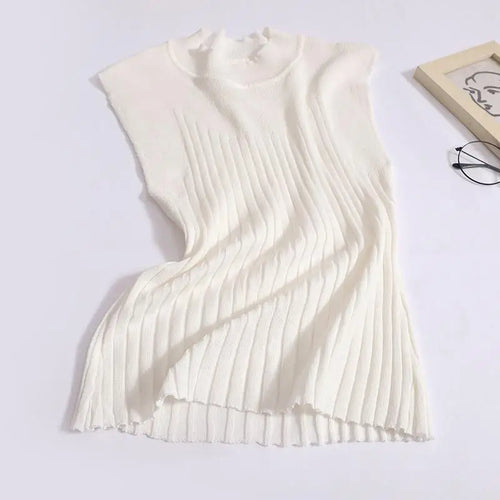 Load image into Gallery viewer, Korean Women Solid Striped Round Neck Knitted Vest 2024 Summer Sleeveless Basic Pullover Tank Tops Versatile Streetwear clothes
