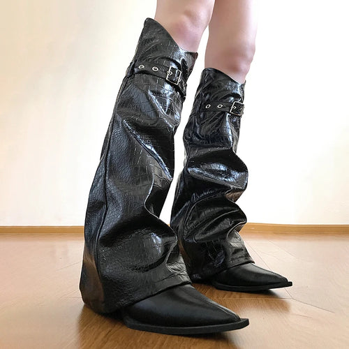 Load image into Gallery viewer, Streetwear Punk Style PU Leather Leg Socks Pants Gothic Dark Academia Y2K Aesthetic Long Socking Buckle Cargo Outfits
