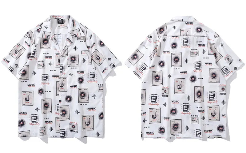 Vintage Hawaiian Shirts Retro Music Player Graphic Printed Beach Blouse Harajuku Summer Casual Baggy Button Up Short Sleeve Tops