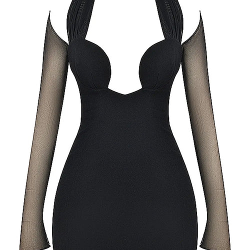 Load image into Gallery viewer, Mesh Strapless Long Sleeve Sexy Mini Dress For Women Off-shoulder Halter Chest Wrap Bodycon Club Party Dress Elegant
