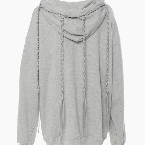 Load image into Gallery viewer, Gray Weave Design Casual Sweatshirt New Hooded Long Sleeve Women Big Size Fashion Tide Spring Autumn 2025 1DH5657
