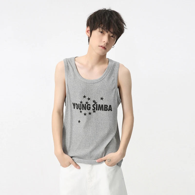 Men's Casual Vest 2024 Summer New Korean Style Letter Printed Sleeveless Sports Tank Top Trend Versatile Loose Top 9C5837