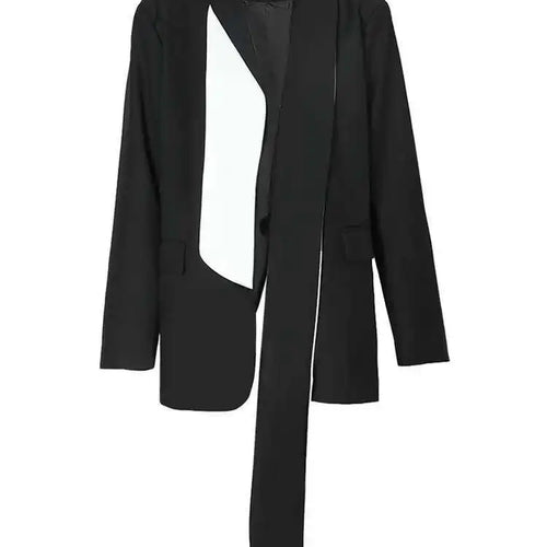 Load image into Gallery viewer, Women Black Ribbon Big Size Color-block Blazer New Lapel Long Sleeve Loose Fit Jacket Fashion Spring Autumn 2025 1DF3066
