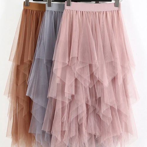 Load image into Gallery viewer, Women irregular Tulle Skirts Fashion Elastic High Waist Mesh Tutu Skirt Pleated Long Skirts Midi Skirt Saias Faldas Jupe Femmle
