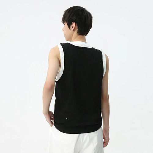 Load image into Gallery viewer, Summer Men&#39;s Vest Niche Design Fake Two-piece O-neck Fashion Trend Loose Casual Male Sleeveless Top Spliced 9C5598
