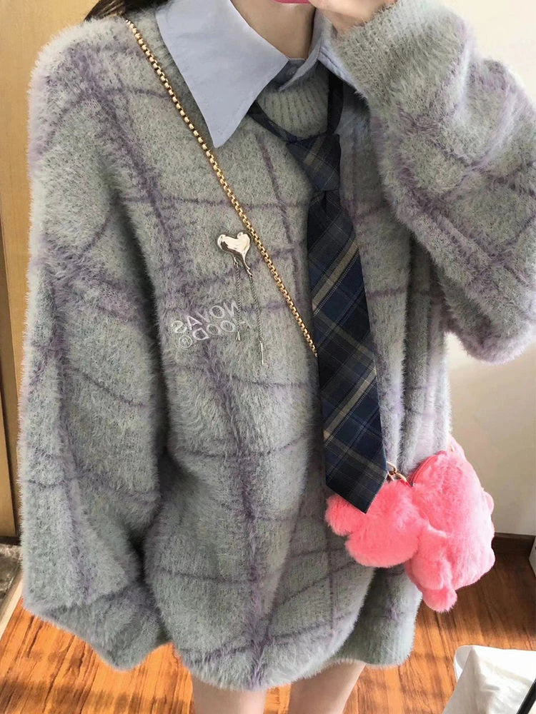 Y2k Aesthetic Autumn Patchwork Sweater Women Letter Embroidery Harajuku Knitted Pullover Streetwear Oversized Grunge Jumper