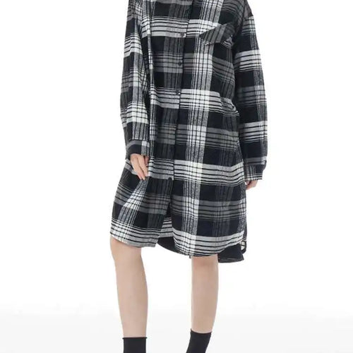Load image into Gallery viewer, Women Plaid Big Size Knee-Length Shirt Dress New Lapel Long Sleeve A-line Loose Fit Fashion Spring Autumn 2025 1DH2091
