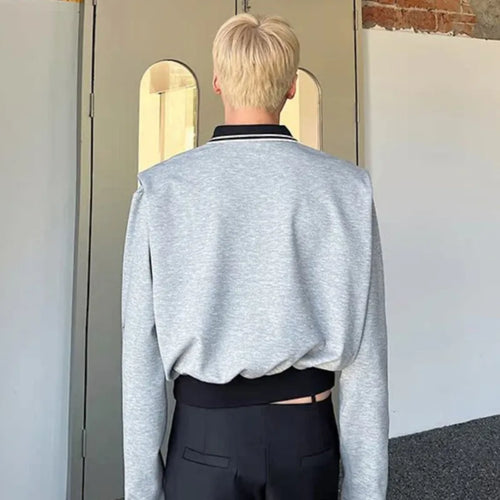 Load image into Gallery viewer, Male T-shirts New College Style Short Personalized Lapel Turn-down Collar Contrast Color Spliced Top Spring Trend 9W1279
