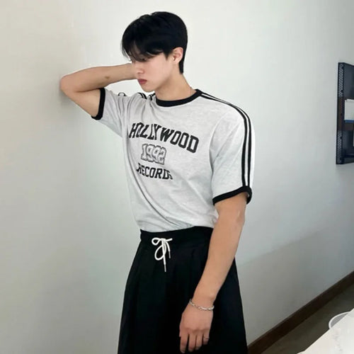 Load image into Gallery viewer, Men's Short Sleeve T-shirts New Summer Contrast Color Design Round Neck Fashion Loose Letter Print Korean Trendy Top 9W1627
