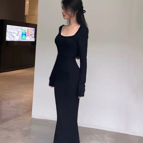 Load image into Gallery viewer, Y2K Sexy Black Dress Women Vintage Wrap Slim Bodycon Long Dresses Party Evening Square Collar Fashion Spring Outfits
