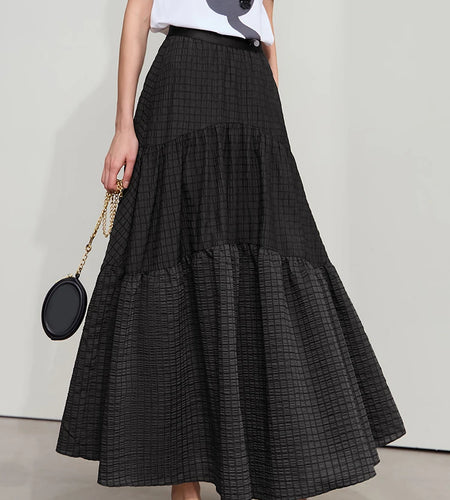 Minimalist Casual Halter Skirt Women 2025 Summer New Office Lady Solid Color Pockets Loose A line Cake Long Skirt 12542072