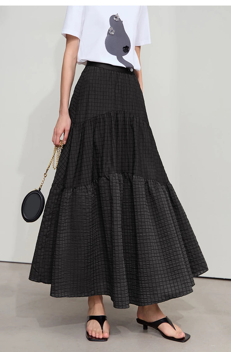 Minimalist Casual Halter Skirt Women 2025 Summer New Office Lady Solid Color Pockets Loose A line Cake Long Skirt 12542072