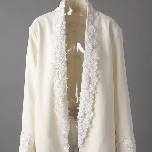 Load image into Gallery viewer, Women Apricot Lace Big Size Vintage Elegant Blazer New V-neck Long Sleeve Jacket Fashion Tide Spring Autumn 2025 CPG3179
