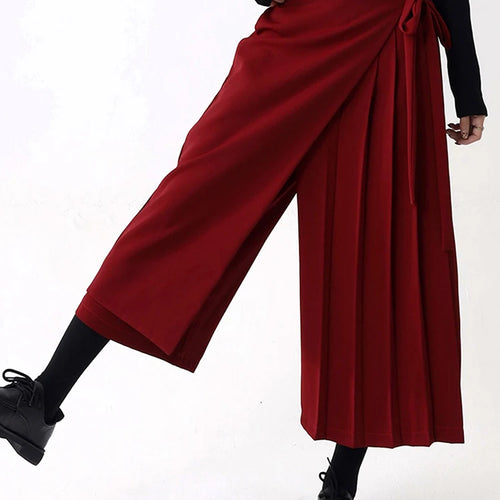Load image into Gallery viewer, High Elastic Waist Red Pleated Bandage Elegant Wide Leg Pants New Trousers Women Fashion Tide Spring Autumn 2025 1DH9565
