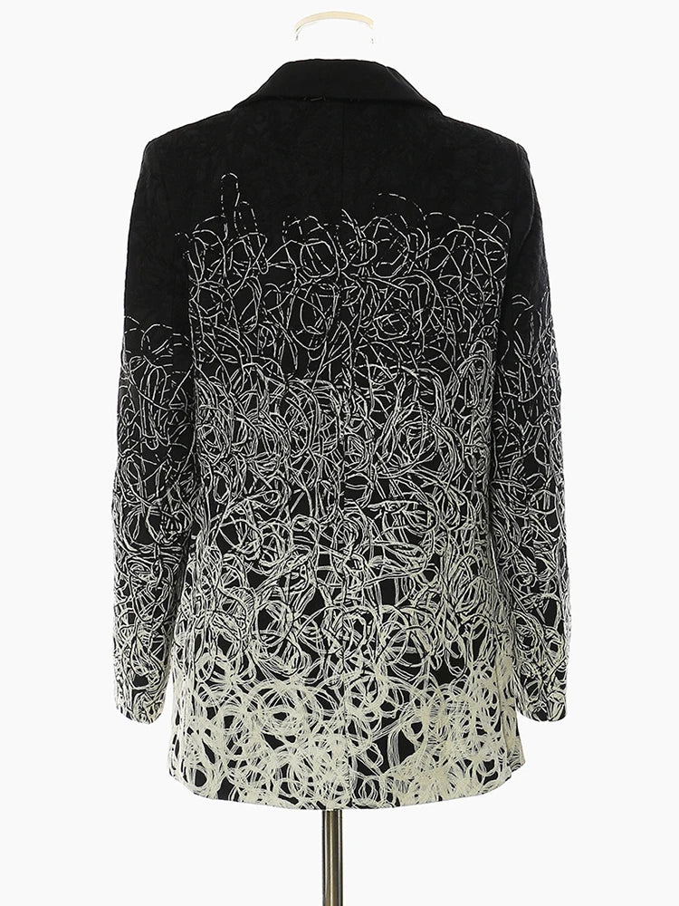 Women Black Embroidery Big Size Blazer New Lapel Long Sleeve Loose Fit Jacket Fashion Tide Spring Autumn 2025 17A4201H