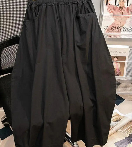 Retro Black Leisure Comfortable Shorts Women Summer New Green Elastic High Waist Loose Wide Leg Ankle-length Pants Oversized New