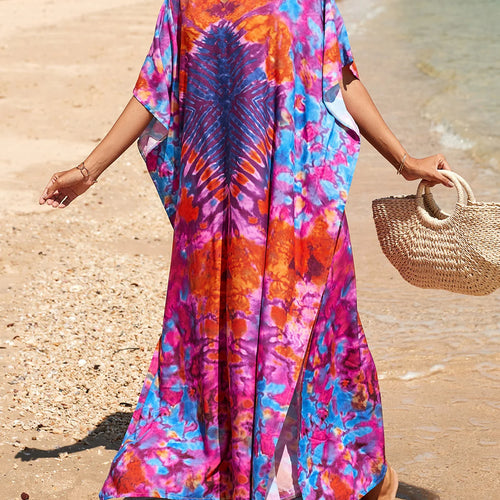 Load image into Gallery viewer, Colorful Kaftan Tunic Beach Cover Up Cover-ups Beach Dress Beach Wear Beachwear Loose Maxi Dress Female Women V4428
