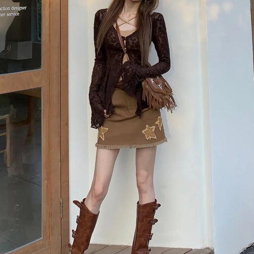 Load image into Gallery viewer, Y2k Aesthetic Two Piece Set Spring Flare Slleve Sexy Printing Cardigan + Streetwear Halter Crop Vest Top 2 Suits Summer Grunge
