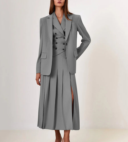 Fashion Slim Button Vest Long Skirt Women Two-piece Set Tight Vest Pleated Skirt Set Elegant Streetwear 2024 Autumn Set