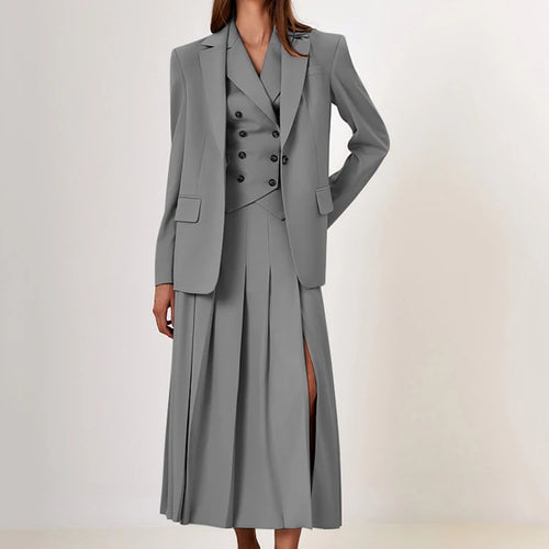 Load image into Gallery viewer, Fashion Slim Button Vest Long Skirt Women Two-piece Set Tight Vest Pleated Skirt Set Elegant Streetwear 2024 Autumn Set
