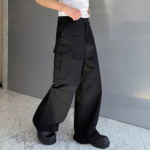 Load image into Gallery viewer, Autumn Men&#39;s Cargo Pants Patchwork Solid Color Casual Straight Wide Leg Dark Style Male Trousers Simple 9C7084
