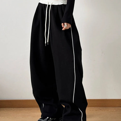 Load image into Gallery viewer, High Elastic Waist Drawstring Color-block Long Wide Leg Pants New Trousers Women Fashion Tide Spring Autumn 2025 1DH9621
