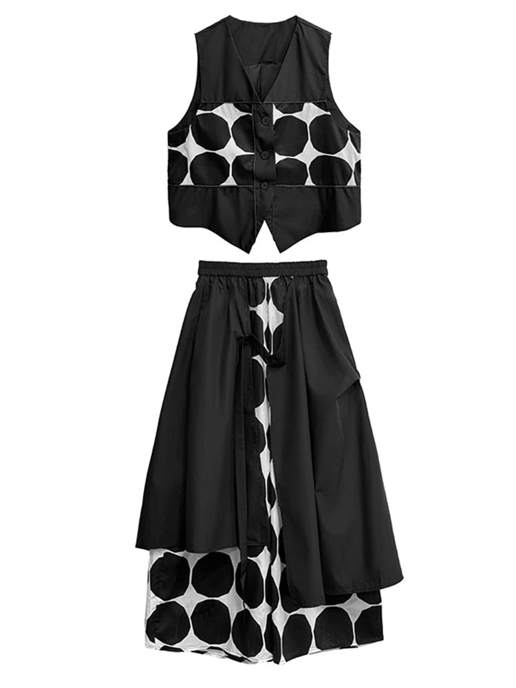 Big Size Black Dot Vest Wide Leg Pants Two Piece Suit New V-Neck Sleeveless Women Fashion Tide Spring Autumn 2025 1DJ1039