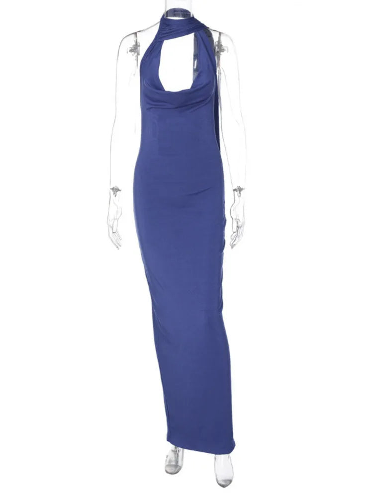 Elegant Sleeveless Scarf Bodycon Party Club Evening Dress Women Spring Summer 2025 New Sexy Backless Slit Slim Vestidos