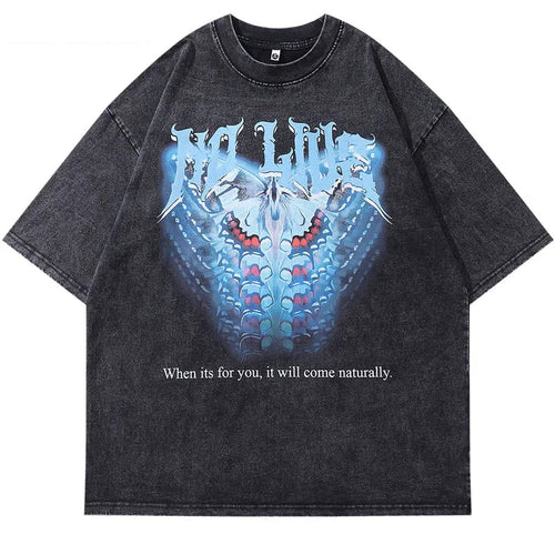 Men Vintage T-Shirt Retro Butterfly Graphic Print Black Washed Tshirt Streetwear 2024 Hip Hop Harajuku Loose Punk Cotton Tops