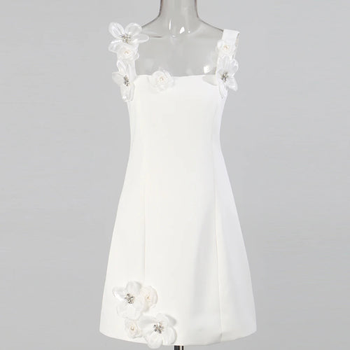 Load image into Gallery viewer, Solid Slimming Minimalist Mini Dresses for Women Square Neck Sleeveless Patchwork 3D Flower Dress Female Clothing
