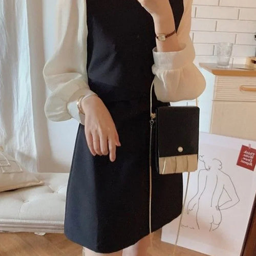 Load image into Gallery viewer, Autumn Chiffon Mini Dress Women Casual Long Sleeve Short Dresses Vintage Retro Office Laides Korean Kpop Fashion
