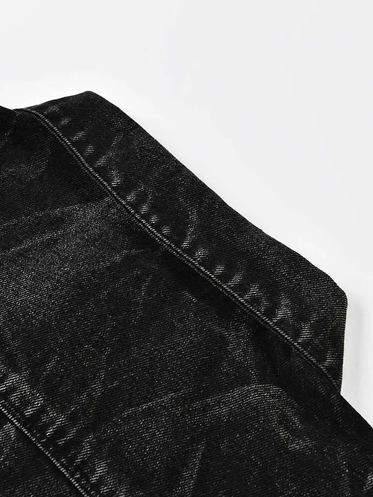 Loose Fit Black Denim Pocket Big Size Casual Jacket New Lapel Long Sleeve Women Coat Fashion Spring Autumn 2025 CPG0026