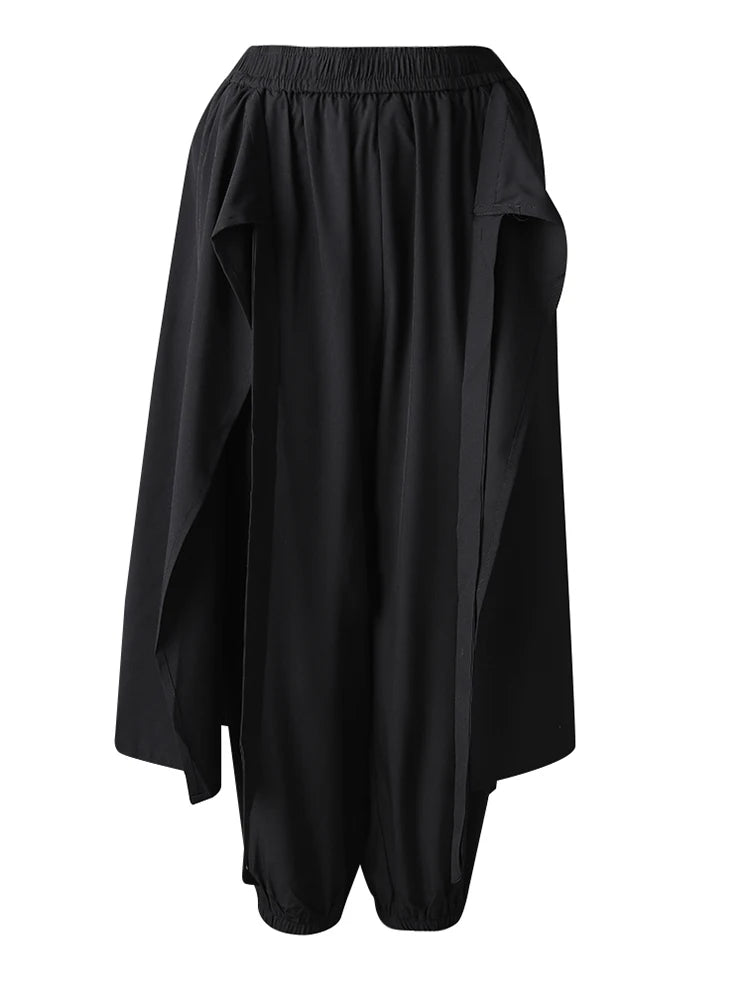 High Elastic Waist Black Irregular Spliced Long Wide Leg Pants New Trousers Women Fashion Tide Spring Autumn 2025 CPG2997