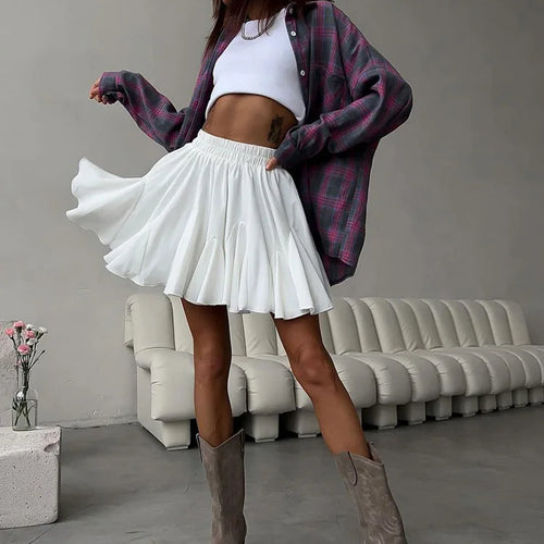 Load image into Gallery viewer, Summer White Mini Skirt A-line High Waist Sexy Cute Ruffle Vintage Tennis Skirt Black Elastic Waist Tutu Short Skirts for Women
