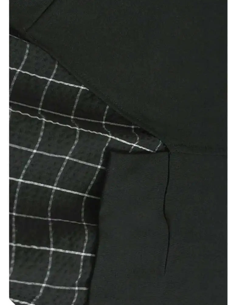 Women Black Plaid Color-block Big Size Midi Dress New Round Neck Short Sleeve Fashion Tide Spring Summer 2025 1DJ0086