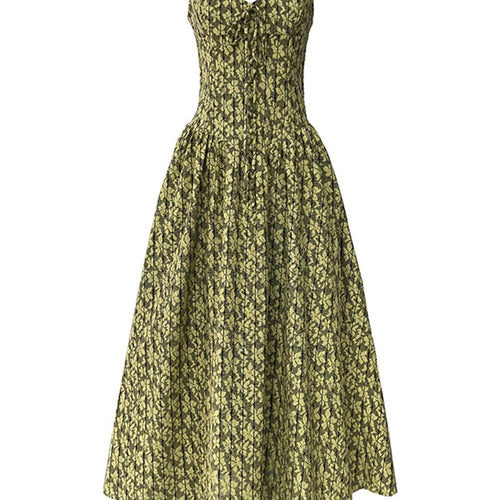 Load image into Gallery viewer, Women Green Printed Bandage Long Spaghetti Strap Dress New V-Neck Sleeveless Fashion Tide Spring Summer 2025 1DJ1311
