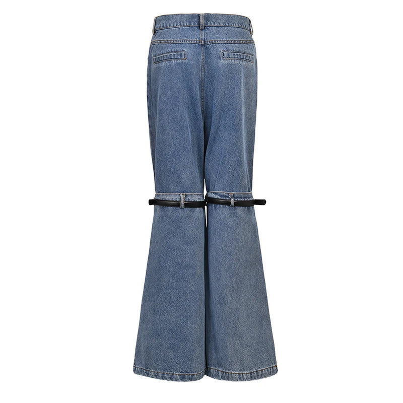 Fashion Men's Jeans Streetwear High Waist Pockets Belt Wide Leg Jeans Personality New Loose Trousers Autumn 2023