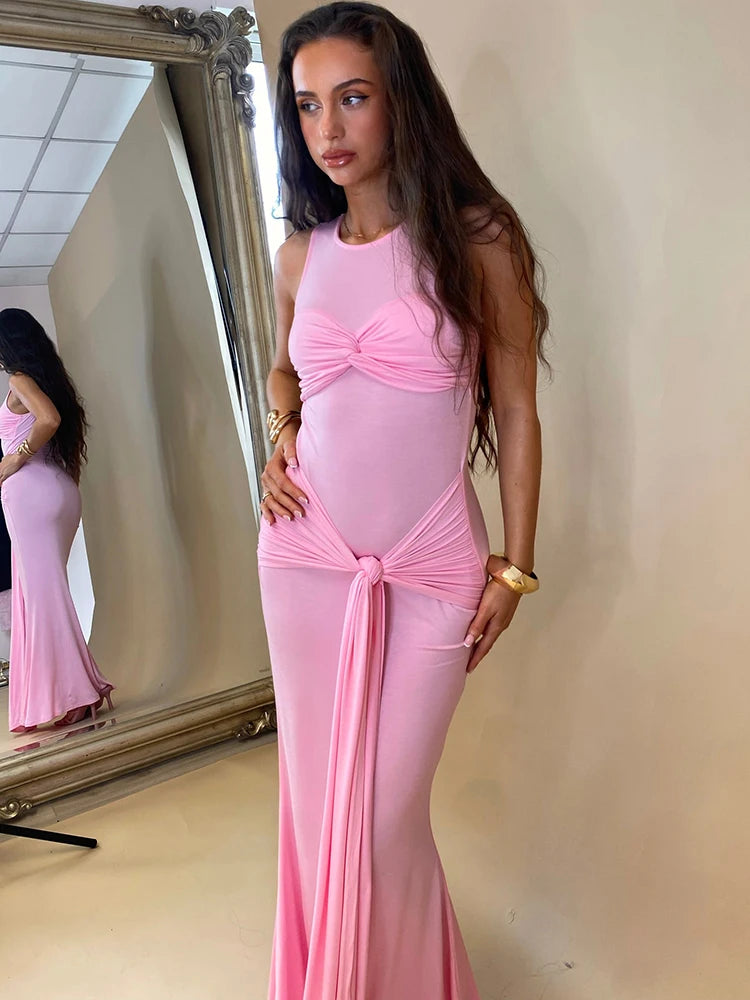 Elegant Mesh Patchwork Lace Up Dress For Women Bodycon Perspective Maxi Female Vestidos Party Club Evening Dress 2024